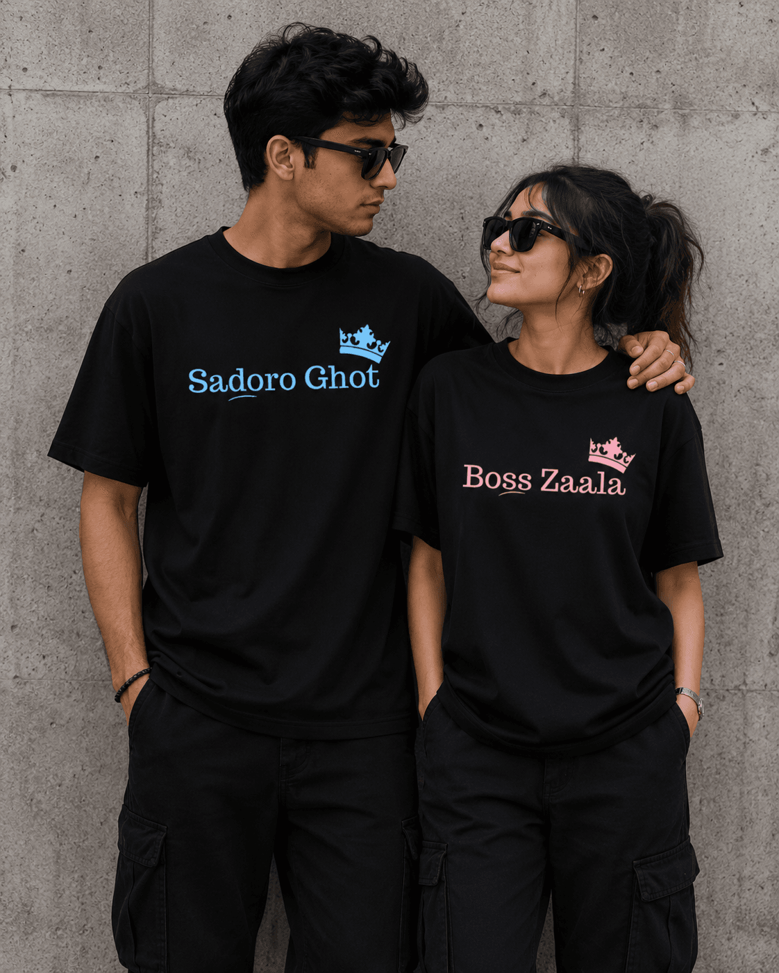 sadoro ghot boss zaala couple premium cotton t shirt